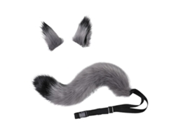 Cauda Omni e Orelhas Pelúcia para Fantasia de Gato, Raposa e Lobo - Acessórios para Festa de Halloween - Marrom e Cinza