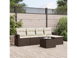 Vidaxl 6 Pcs Conjunto De Sofás Jardim C/ Almofadões Vime Pe Castanho