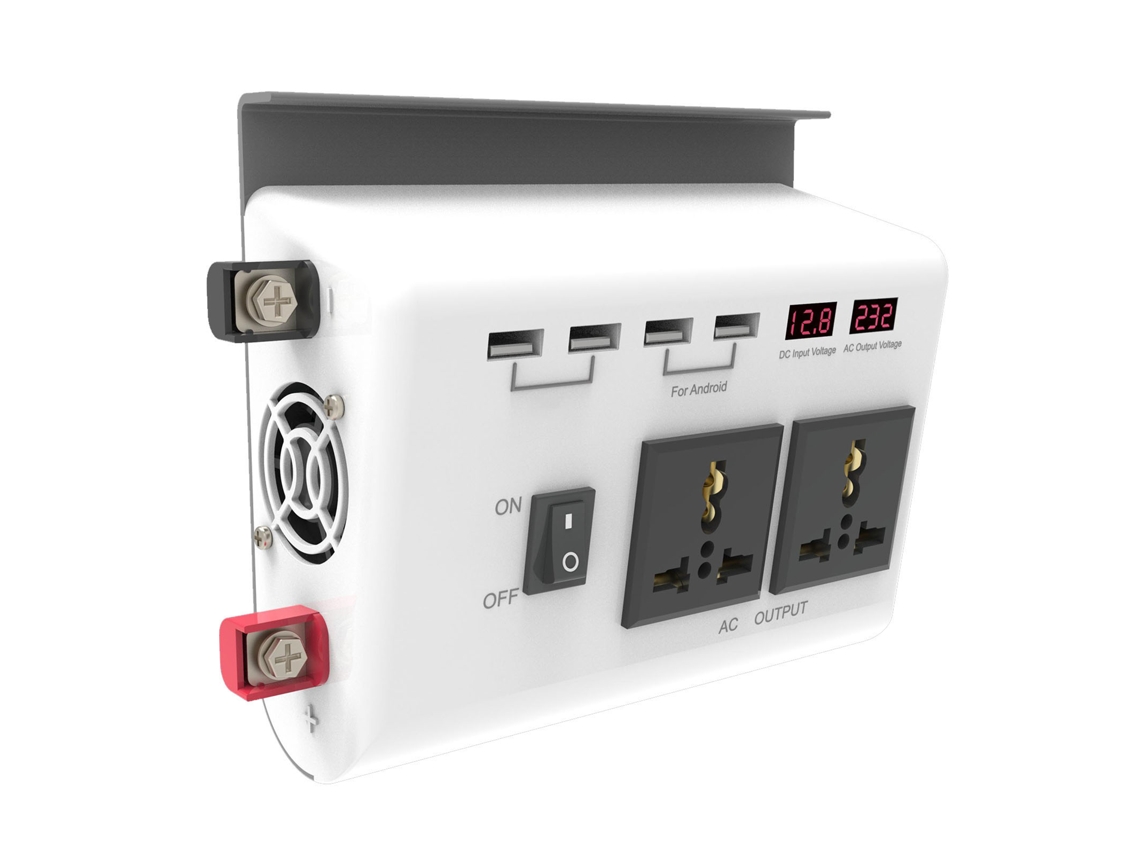 Inversor de Corriente para Automóvel com 4 Portas Usb 2.1a e 2 Saídas Ac, Conversor Dc12v para Ac220v, Cabo de 42.4cm, Branco