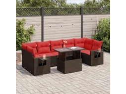 Vidaxl 8 Pcs Conjunto Sofás Jardim Almofadões Vime Pe/acácia Castanho