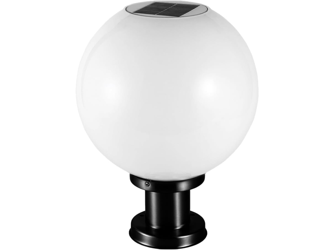 Poste de Luz Solar Branco com Lâmpada Globo em Aço Inoxidável e Acrílico, Resistente Às Intempéries. SFUSHOS