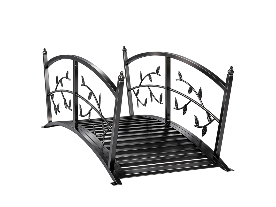 Ponte Jardim Metal 1,2m Decorativa Lago Corrimão Folha Preta