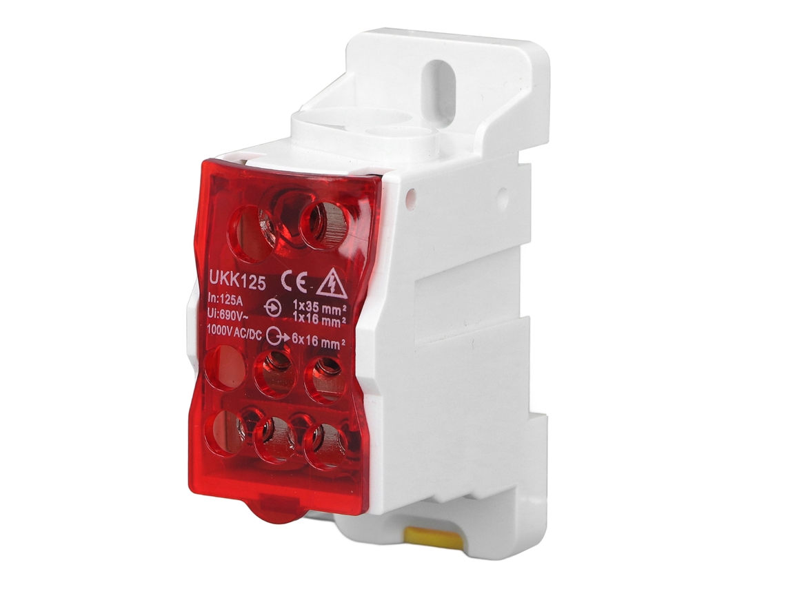 Caixa De Distribuição Din Rail Bloco Terminal Conector Elétrico 690v 125a Vermelha