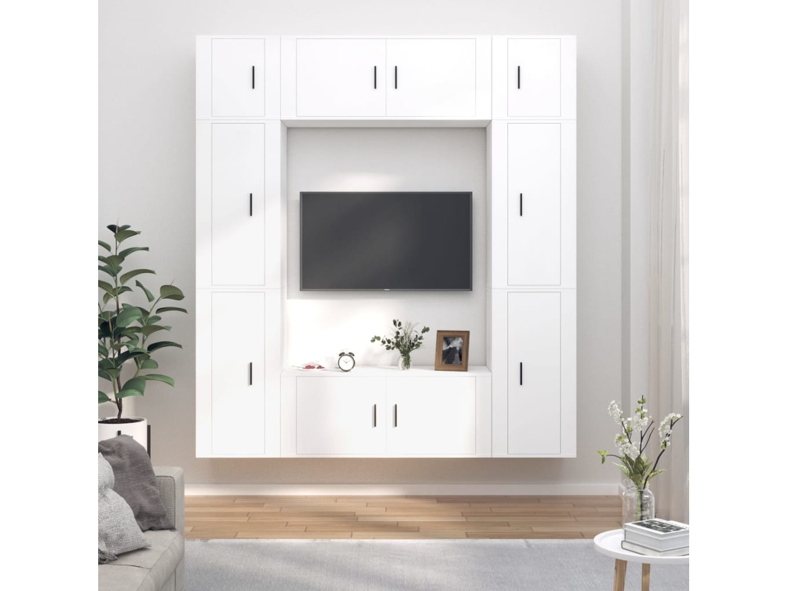 Vidaxl Conjunto Móveis De Tv 8 Pcs Madeira Processada Branco