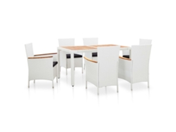 Conjunto 7 de jantar para exterior VIDAXL vime PE branco