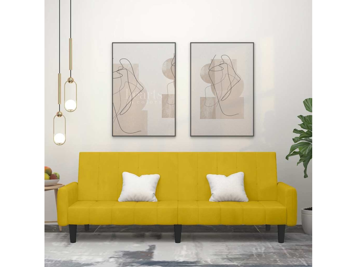Vidaxl Sofá-cama De 2 Lugares Veludo Amarelo