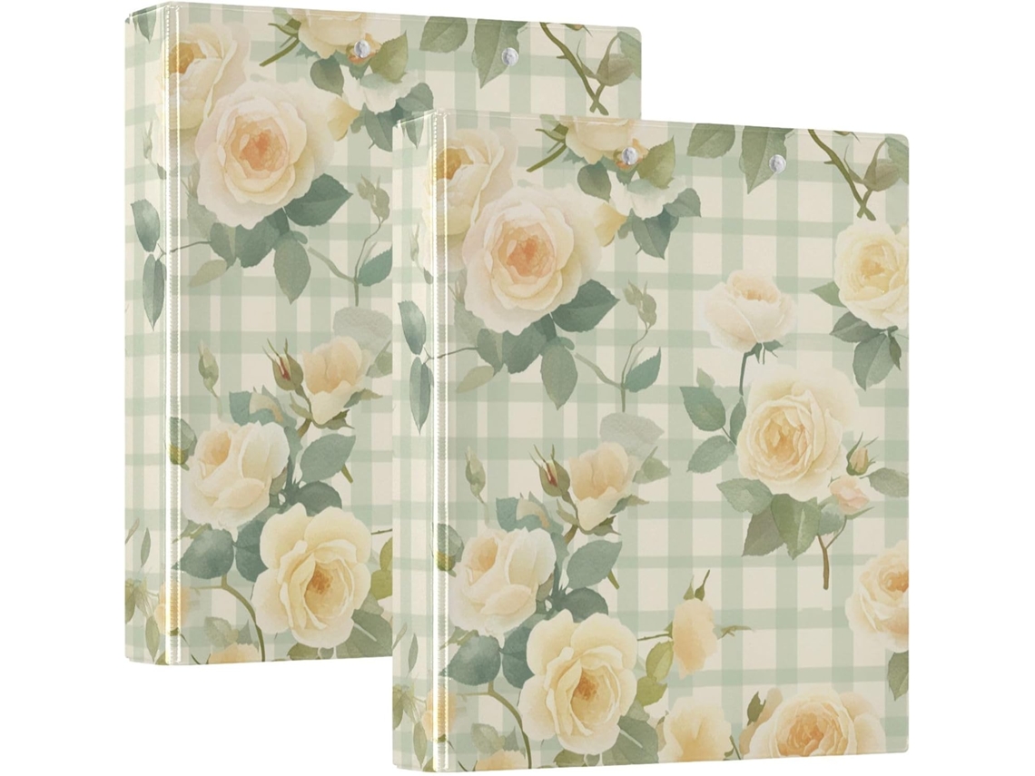 Macarrão escolar amarelo com estampa floral, 3,8 cm, 1,5 polegadas, três anéis com saquinhos, pacote com 1 ou 2 macarrões sortidos.