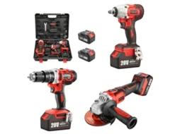 Chave De Impacto Sem Escova De 20v + Furadeira De Impacto + Rebarbadora Sem Escova Conjunto De Ferramentas De 3 Peças 2 Baterias De 3,0 Ah