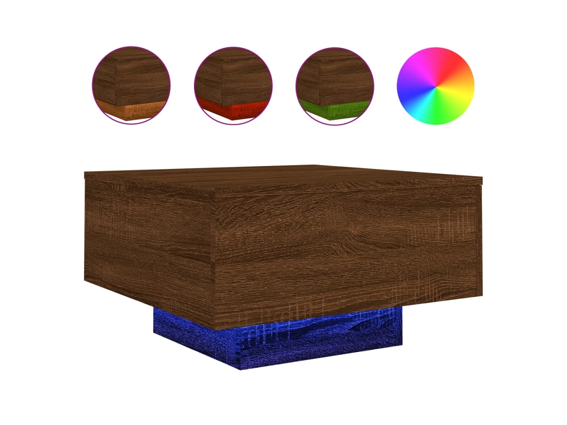 Mesa de centro com luzes LED Carvalho Castanho MAISON EXCLUSIVE (55x55x31 cm)