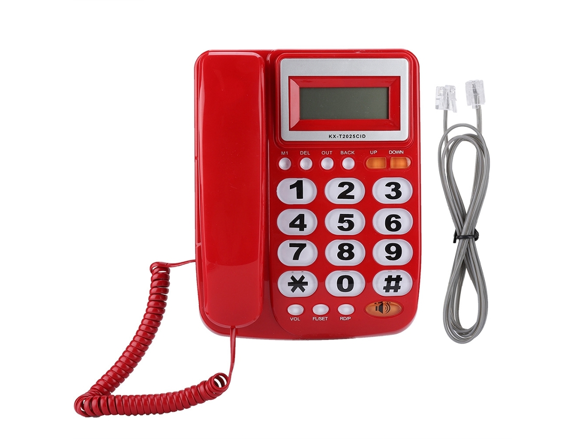 Aetheria telefone Fixo com Fio para Mesa com Identificador de Chamadas e Alto falante Vermelho