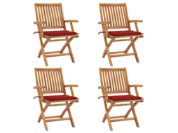 Vidaxl Cadeiras De Jardim Dobráveis C/ Almofadões 4 Pcs Teca Maciça