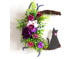 Laxiscreed Coroa De Halloween Com Gato E Lua Para Porta - Embalagem Em Papel Inclusa