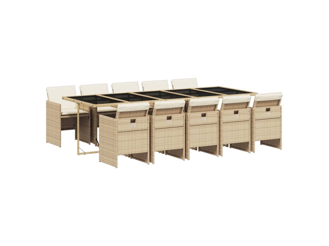 Conjunto de 11 Jantar para Jardim com Almofadões Vime Pe Bege MAISON EXCLUSIVE