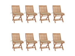 Vidaxl Cadeiras De Jardim Dobráveis C/ Almofadões 8 Pcs Teca Maciça