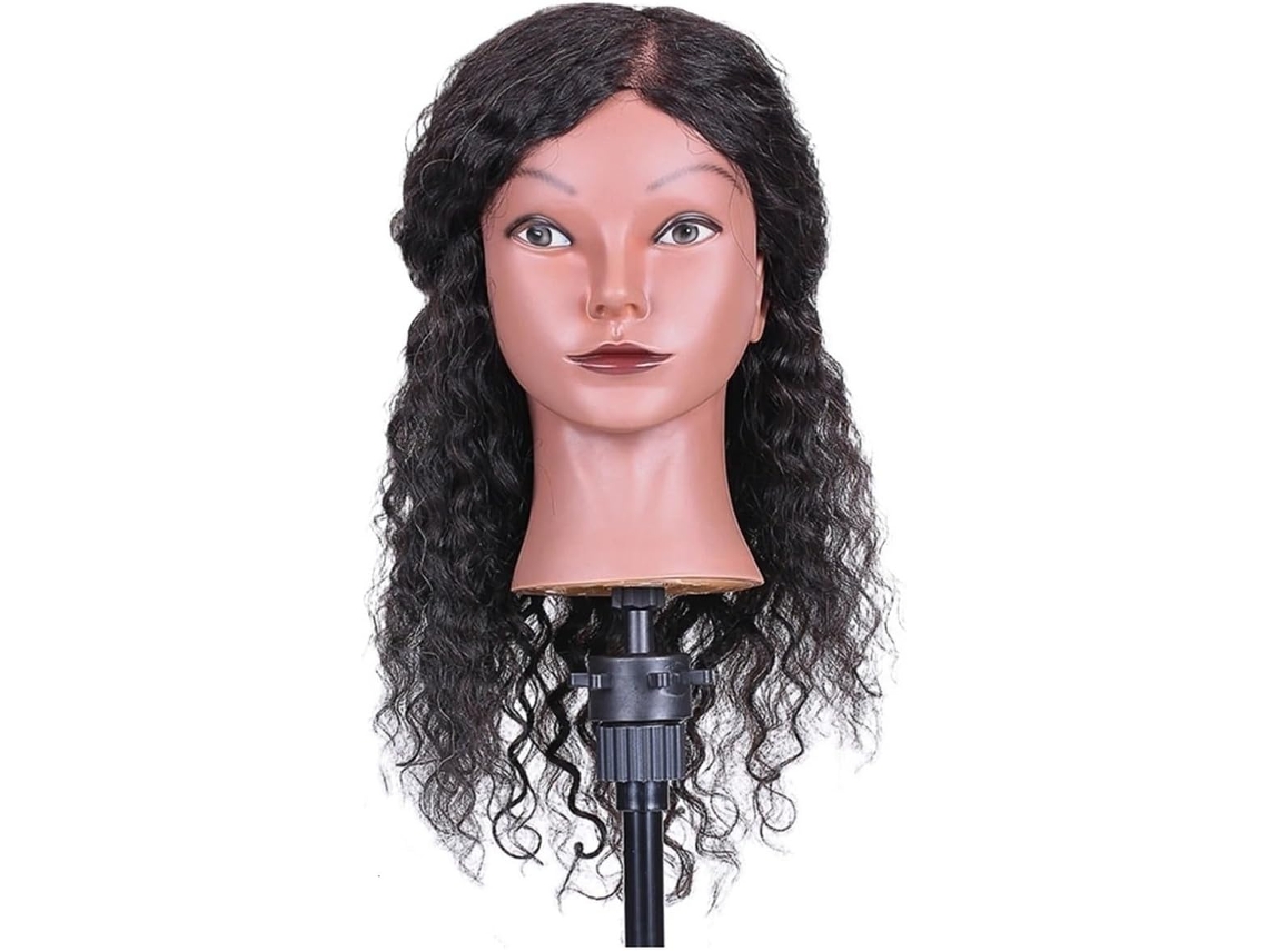 Cabeça de Manequim com Cabelo Natural, Cabeça de Treinamento para Cabeleireiro com Tripé, Boneca SFUSHOS