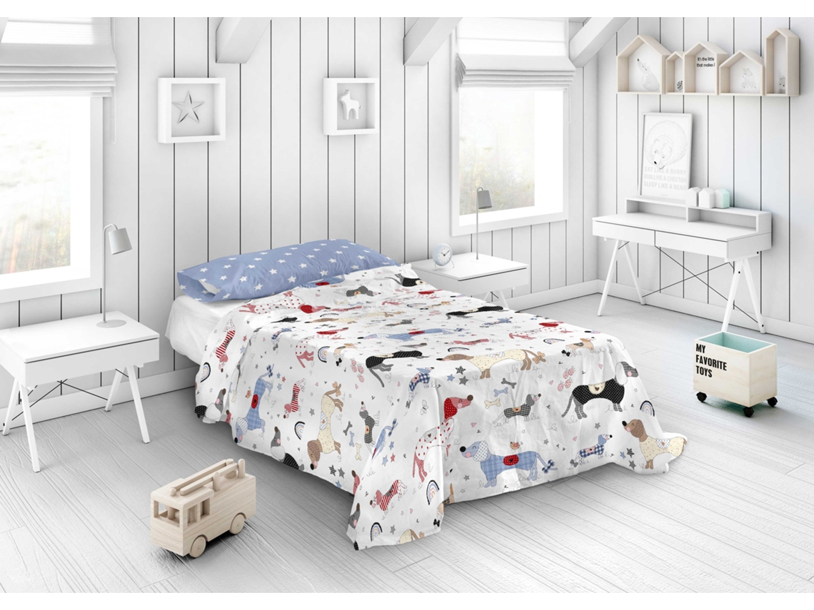 Lençol de Cima com Fronha Cama 90 Algodão Extra Macio Feito na Espanha Doggy Patch COOL KIDS