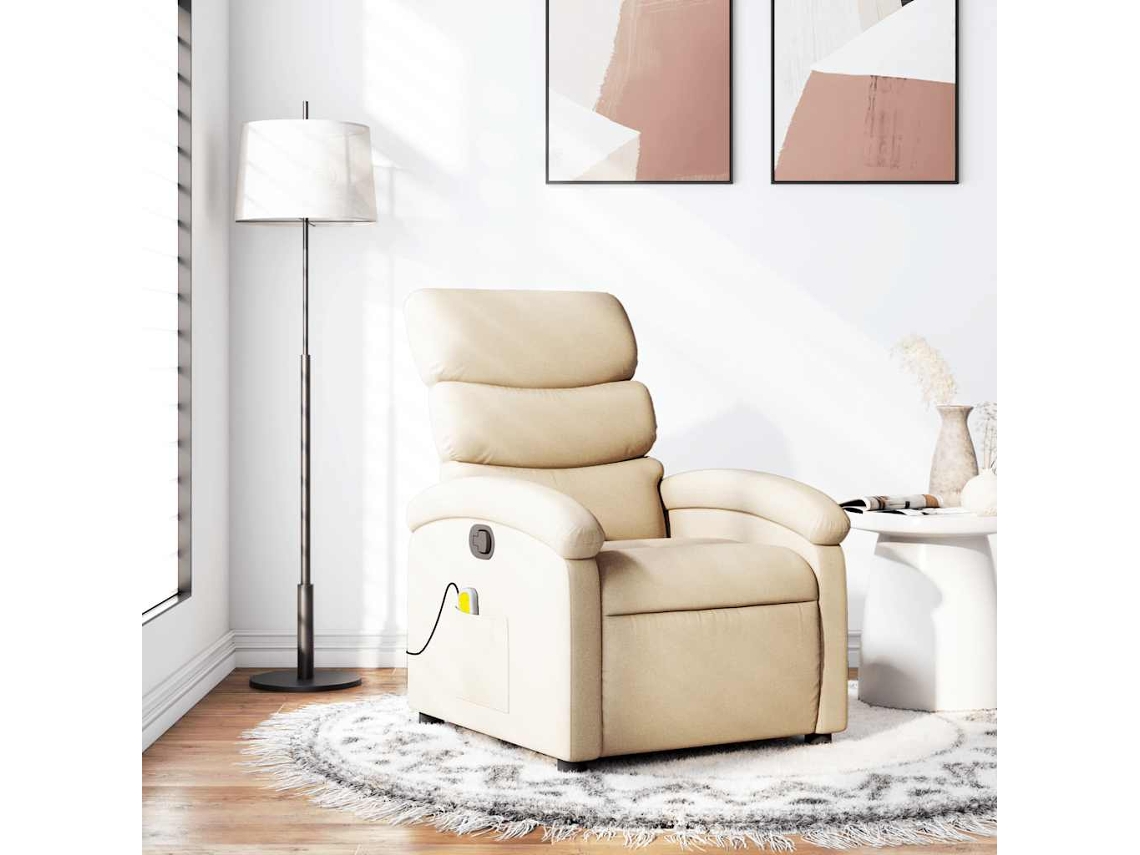 Vidaxl Poltrona De Massagem Reclinável Em Tecido Creme
