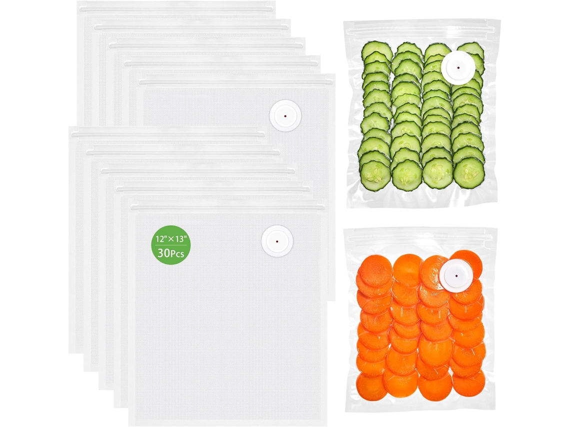 30-sacos Reutilizáveis Para Alimentos Com Selagem A Vácuo, Tamanho Grande 12x 33cm, Com Válvula De Ar, Livres De Bpa, À