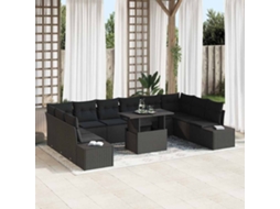 Vidaxl Conjunto De Sofá De Jardim Com Almofada Manual 11 Pcs Preto