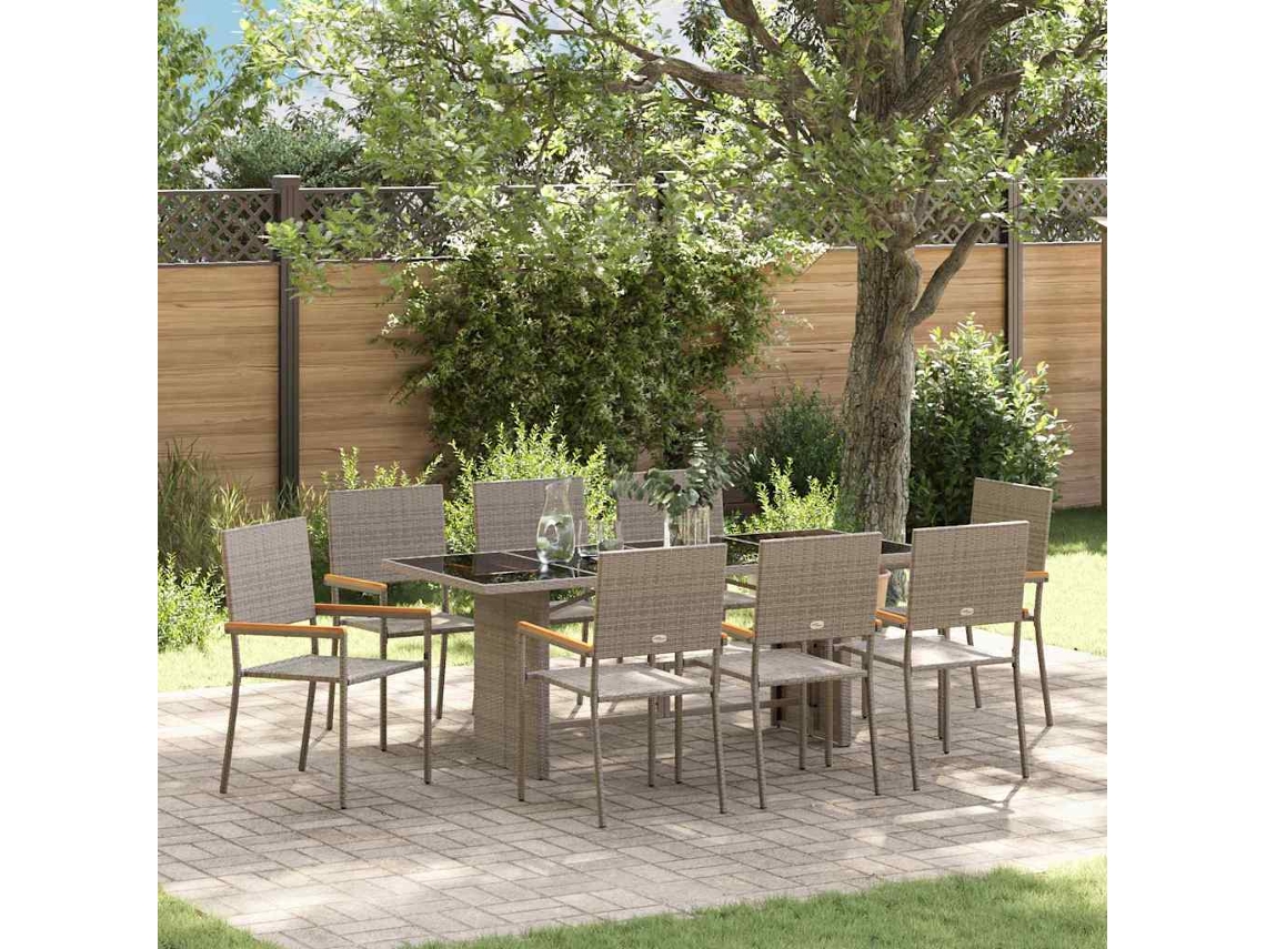 Vidaxl Conjunto De Jantar Para Jardim 9 Unid. Cinzeto Vime Pe