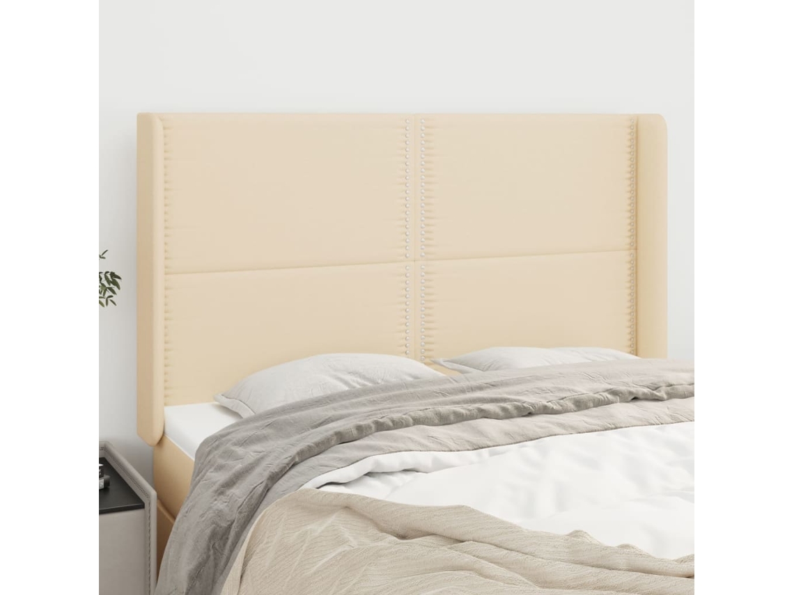 Vidaxl Cabeceira De Cama C/ Abas Tecido 147x16x118/128 Cm Creme