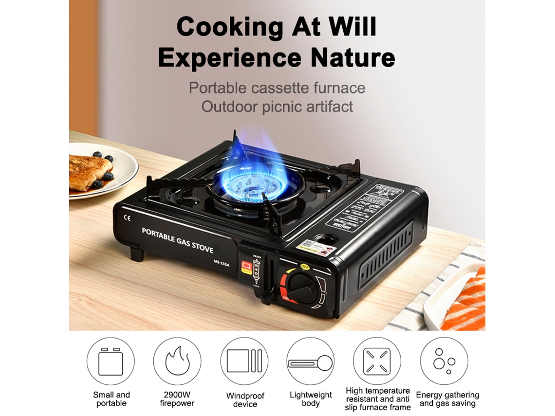 Fogão portátil de camping 2900w, antivento, ajuste de calor, antiderrapante S/MARCA