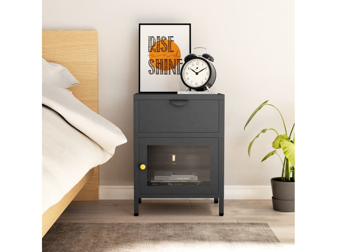Vidaxl Mesa De Cabeceira 40x30x54,5 Cm Vidro E Aço Antracite