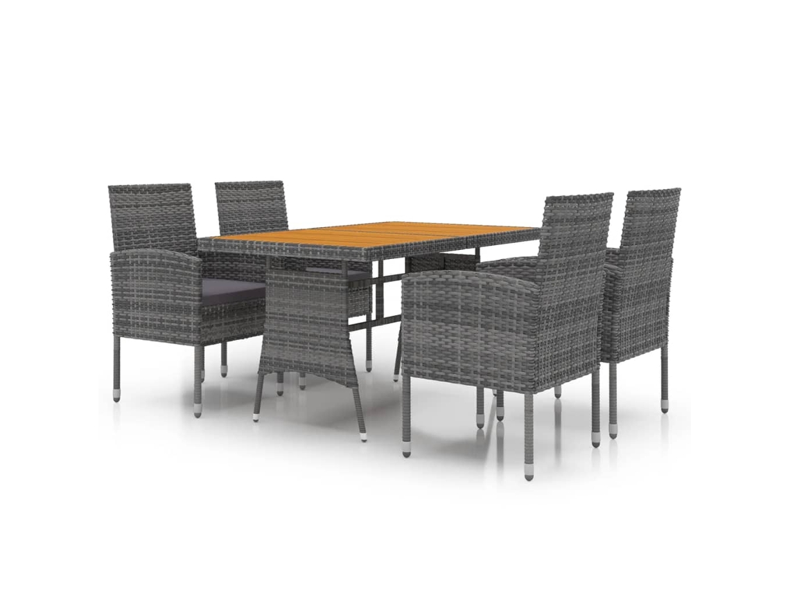 Conjunto 5 de jantar para exterior VIDAXL vime PE cinzento