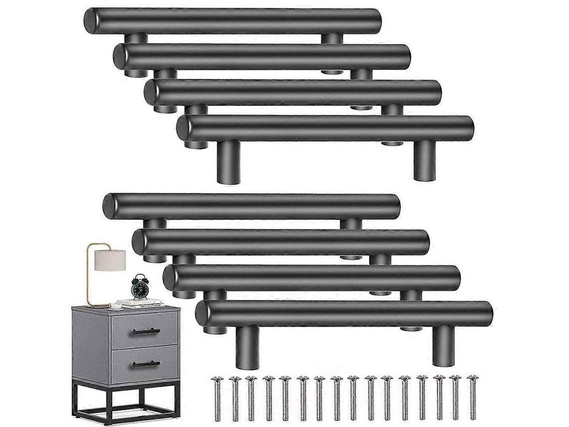 8 cabos de porta de cozinha T-bar, aço inox, 200mm, distância entre furos 128mm, preto S/MARCA