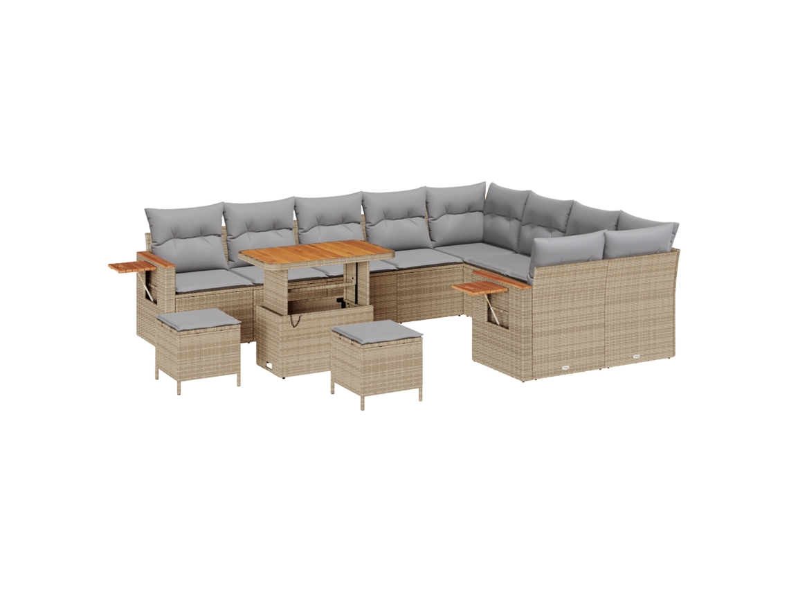 Conjunto 12 Conjunto De Sofá De Jardim Vidaxl Bege Vime Pe (90 X 55 X 71 Cm)