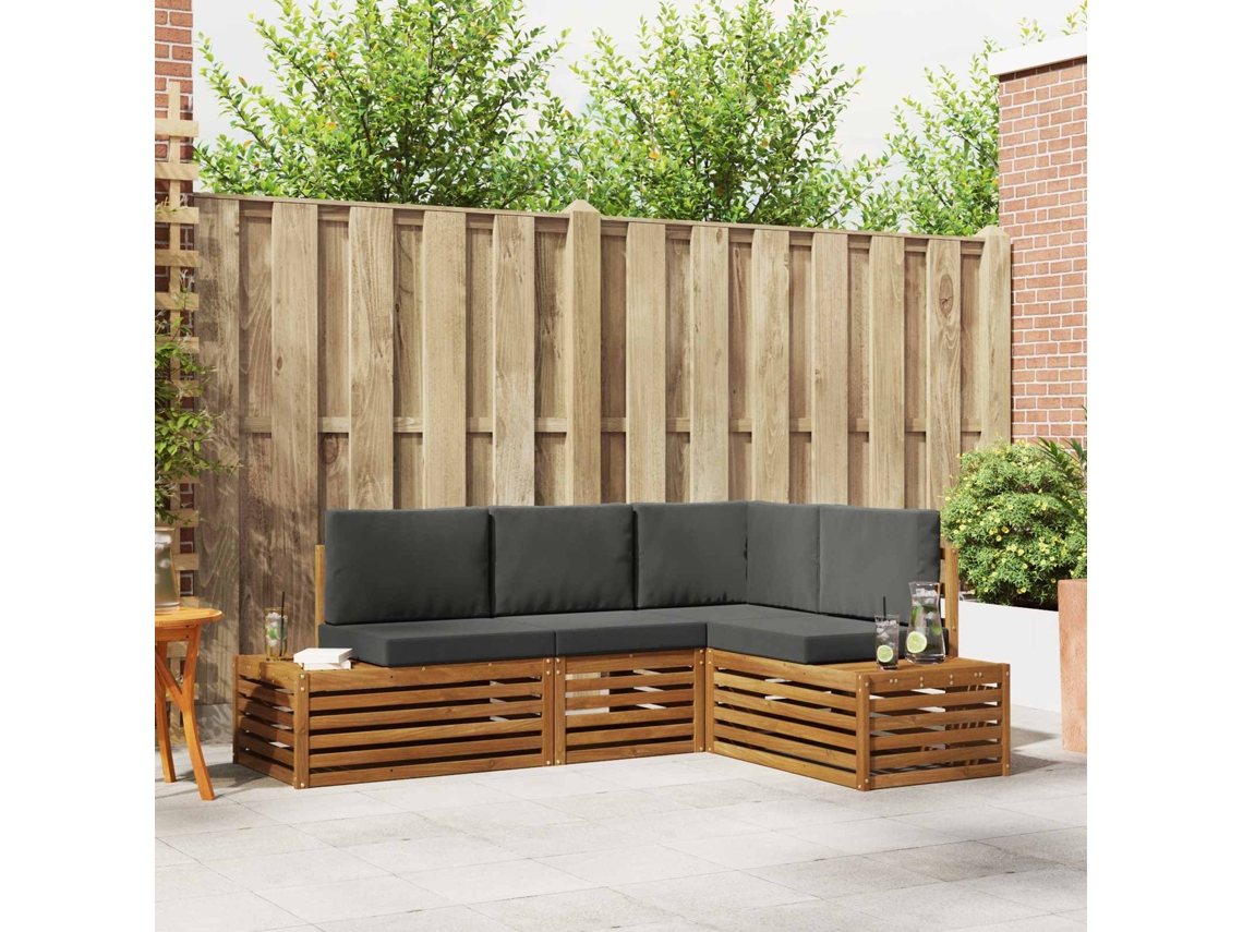 Vidaxl Conjunto De Sofás Para Exterior 4 Peça Natural E Antracite