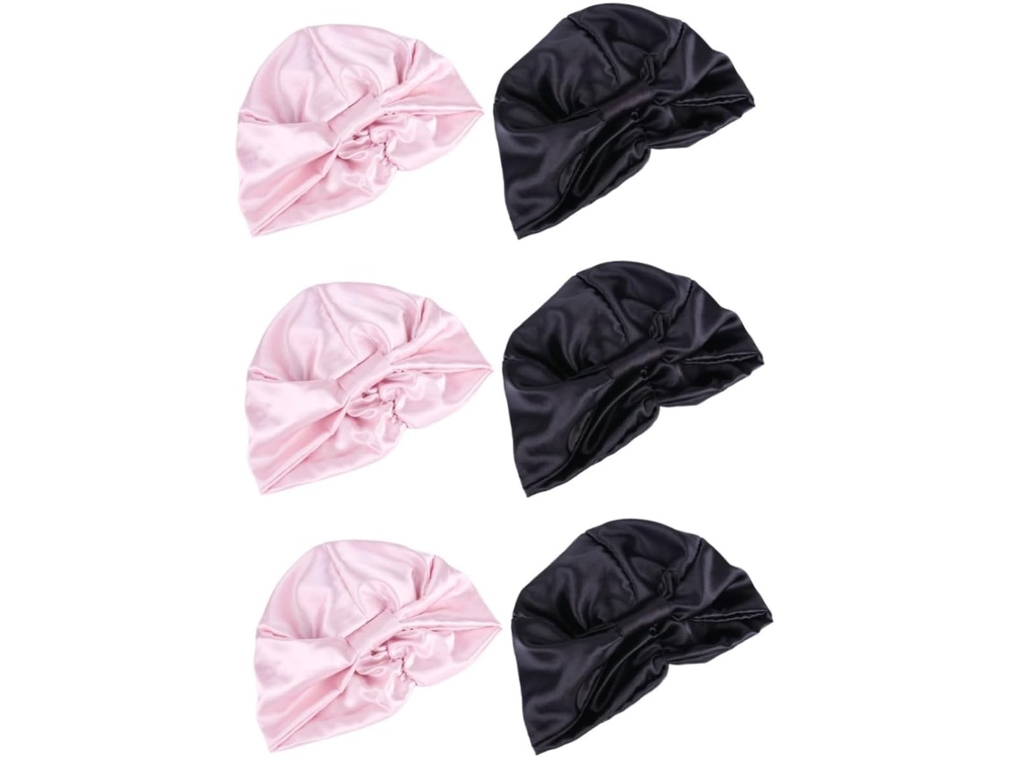 Conjunto De 6 Toucas De Dormir Reversíveis De Cetim Para Cabelo, Com Elástico Grosso E Macio.