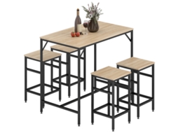 Conjunto Mesa De Bar Com 4 Bancos, Apoio Pés, Conjunto 5 Peças, Mesa 100x60x88 cm, Bancos 32x32x57 cm, Cozinha Sala Jantar, Preto E Carvalho