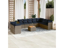 Vidaxl 11 Pcs Conjunto Sofás De Jardim C/ Almofadões Vime Pe Cinzento