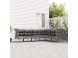 Vidaxl 6 Pcs Conjunto Lounge De Jardim C/ Almofadões Vime Pe Cinzento
