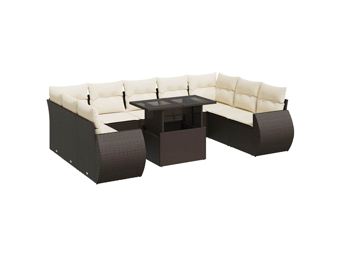 Conjunto de 10 Sofás Jardim com Almofadões Vime Pe Castanho MAISON EXCLUSIVE (10 pcs)