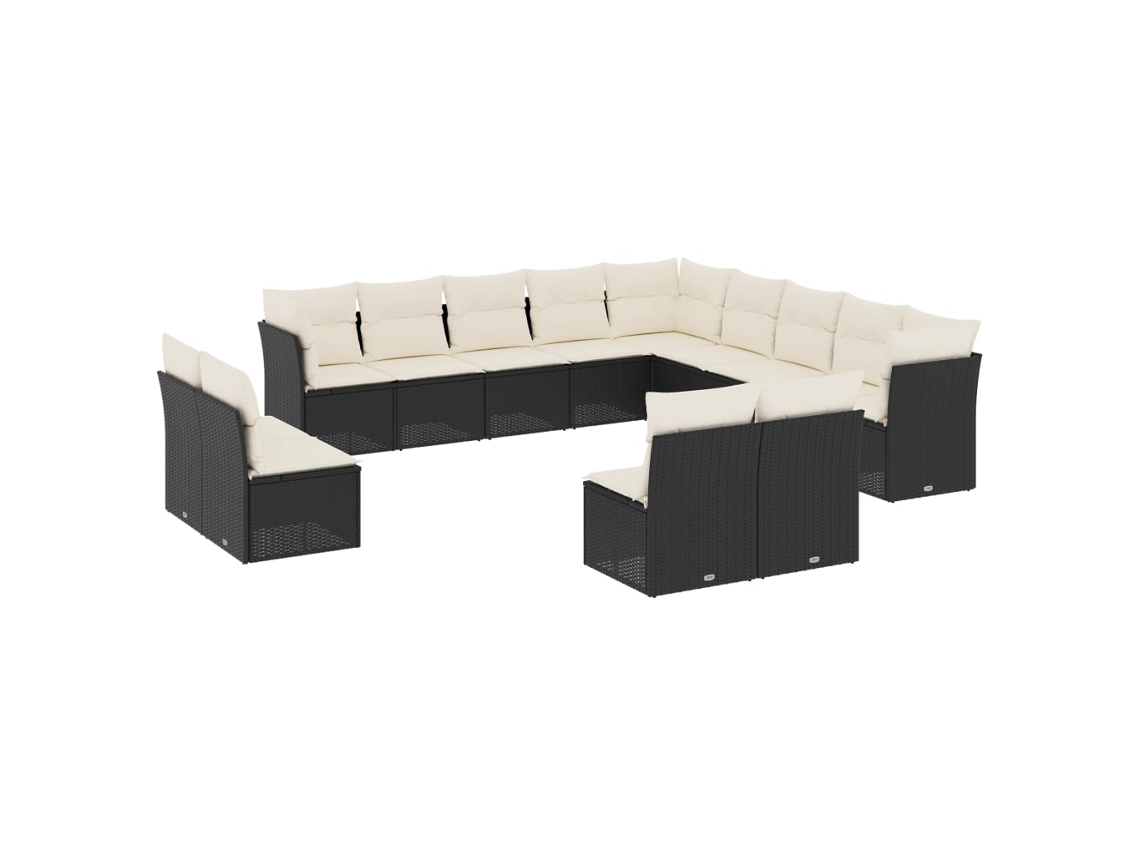Conjunto de 13 Sofás de Jardim com Almofadões Vime Pe Preto MAISON EXCLUSIVE