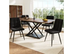 Conjunto de Jantar 5 Peças Extensível com Mesa 160x80 cm em Nogal, 4 Cadeiras de Veludo Preto para 4 Pessoas BGA STORE