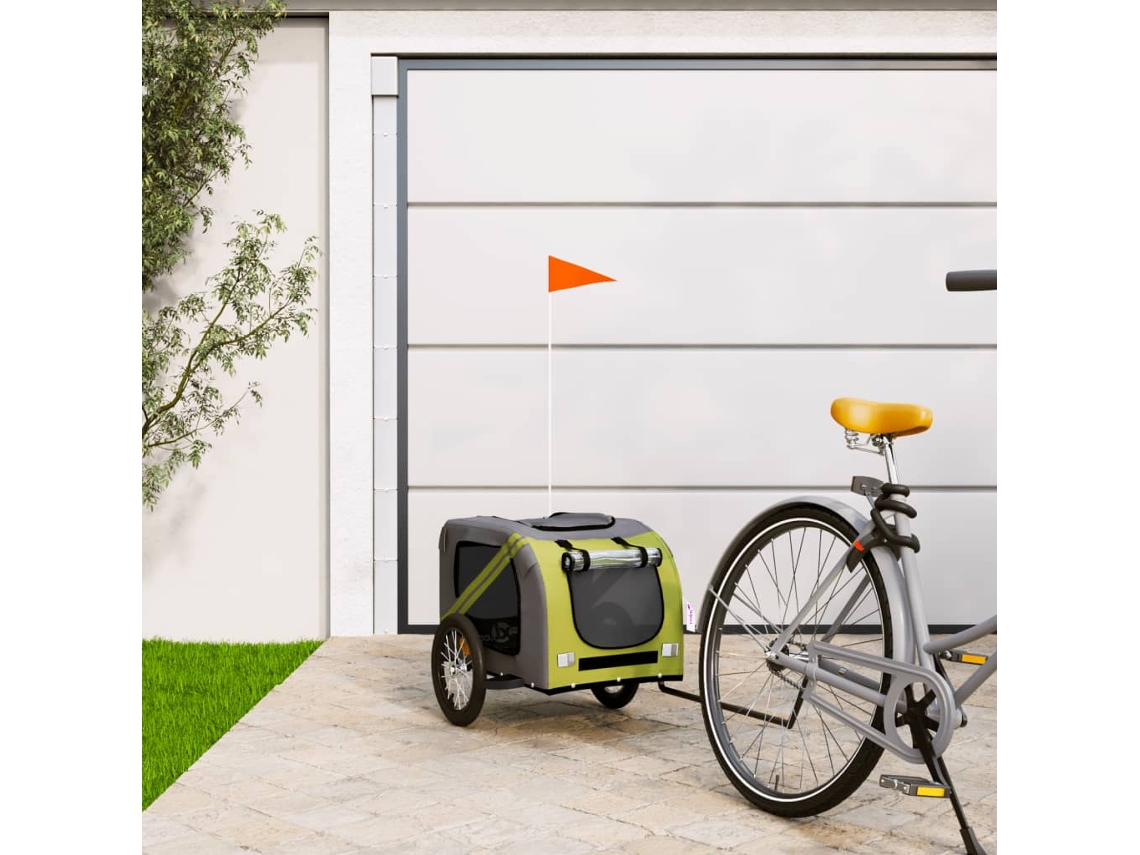 Vidaxl Reboque De Bicicleta P/ Animais Tecido Oxford/ferro Verde/cinza