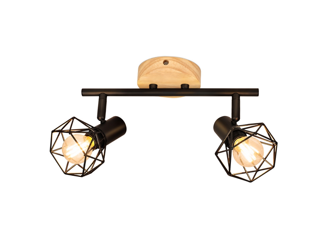 Luminária De Teto Com 2 Lâmpadas, Cor Preta.