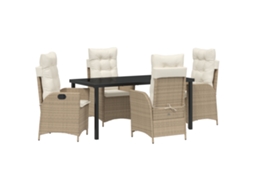 Conjunto 5 De Jantar De Jardim Com Almofadas Vidaxl Bege Rattan Sintético