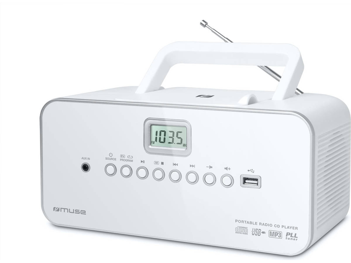 Rádio MUSE AM-28RDW (Branco - PLL - FM/MW - Corrente)