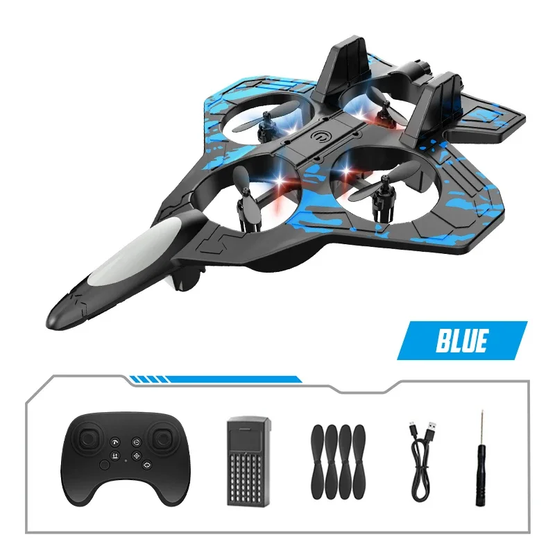 (azul) Avião Acrobático Controlado Remotamente Com Luzes, Parada De Emergência, Decolagem Com Um Botão, Um Presente Para Crianças.