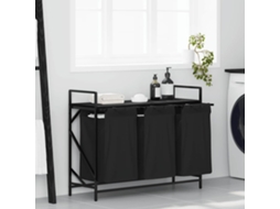 Cesto De Roupa Suja Com 3 Compartimentos E Prateleira, Em Carvalho Preto, Para Organizar E Guardar Roupa Suja De Forma Prática