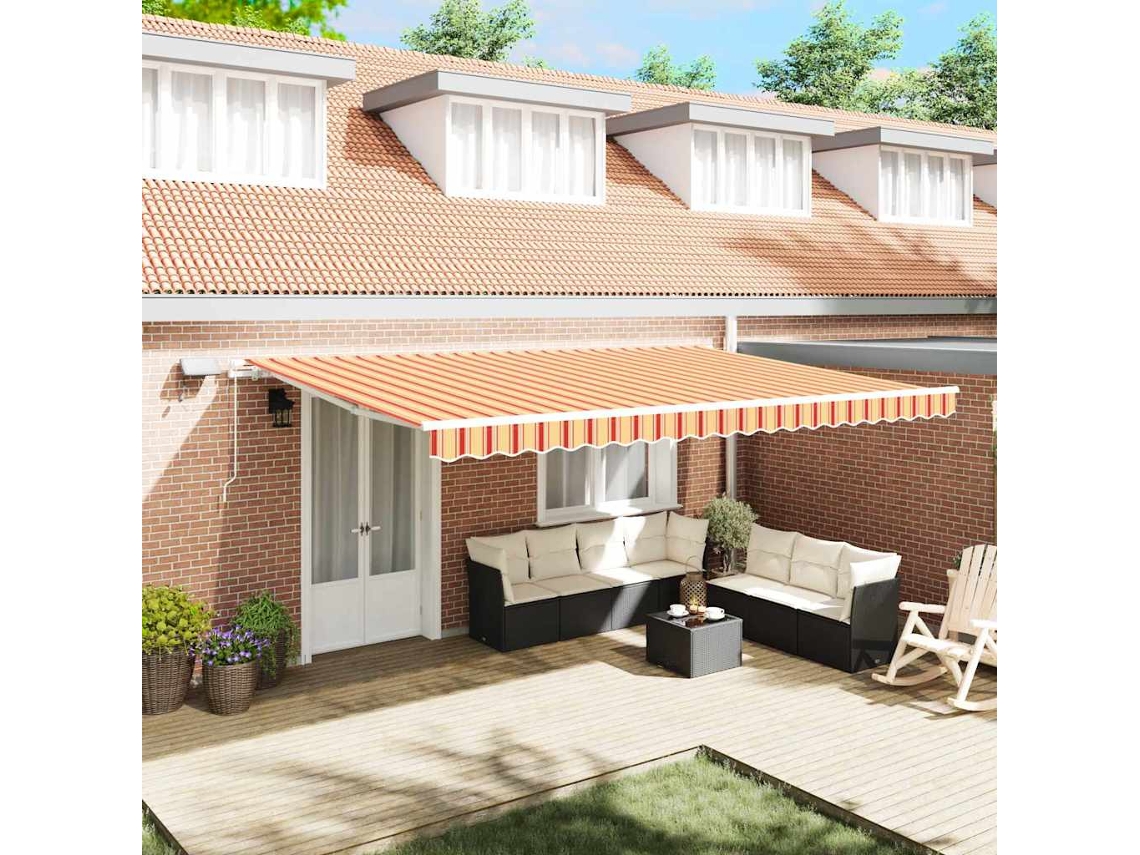 Vidaxl Toldo Retrátil Amarelo E Laranja 500 × 350 Cm Tecido E Alumínio