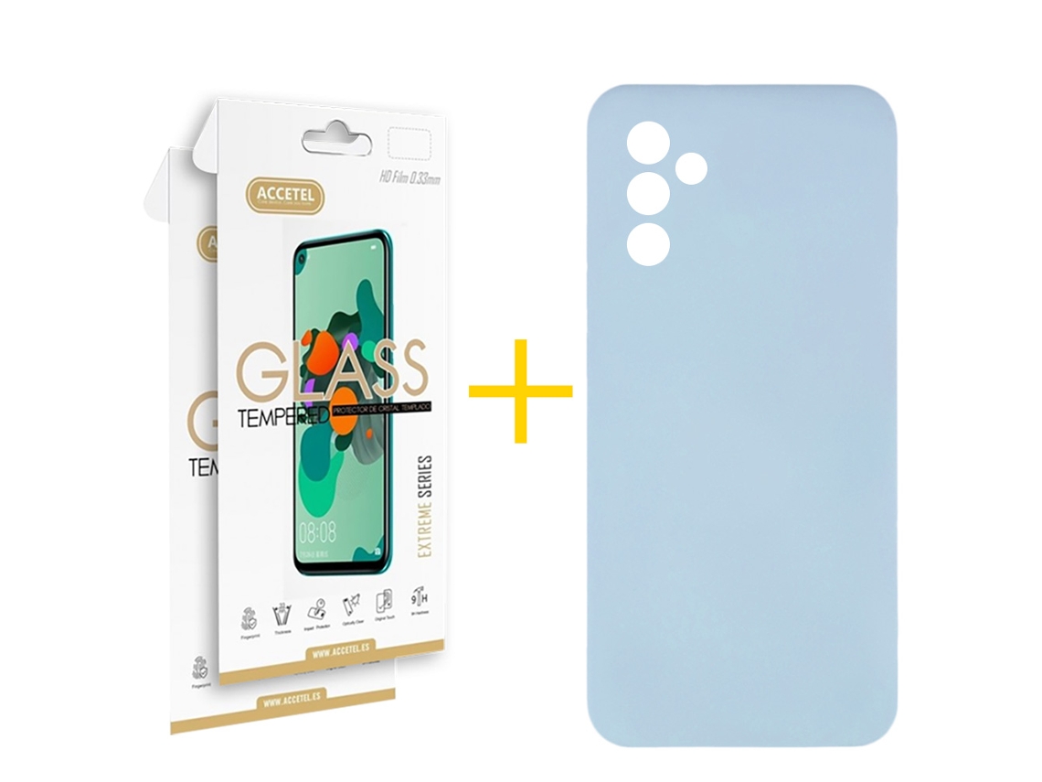 Pack 2 x Película de Vidro Temperado 2.5D + Capa ACCETEL Samsung Galaxy A36 5G Silicone Líquido Azul Claro