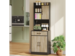Cômoda De Cozinha Moderna, Bancada E Passagem Para Cabos, Uma Gaveta, Três Prateleiras Abertas Madeira Natural Cor Preta