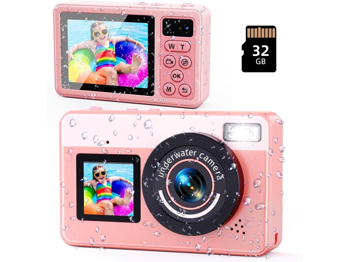 Câmera À Prova D'água De 48mp, Foco Automático, Alcance De 3 Metros, 32gb De Armazenamento Interno, Tela Dupla (rosa)