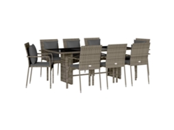 Conjunto de 9 Jantar para Jardim com Almofadões Vime Pe Cinza MAISON EXCLUSIVE