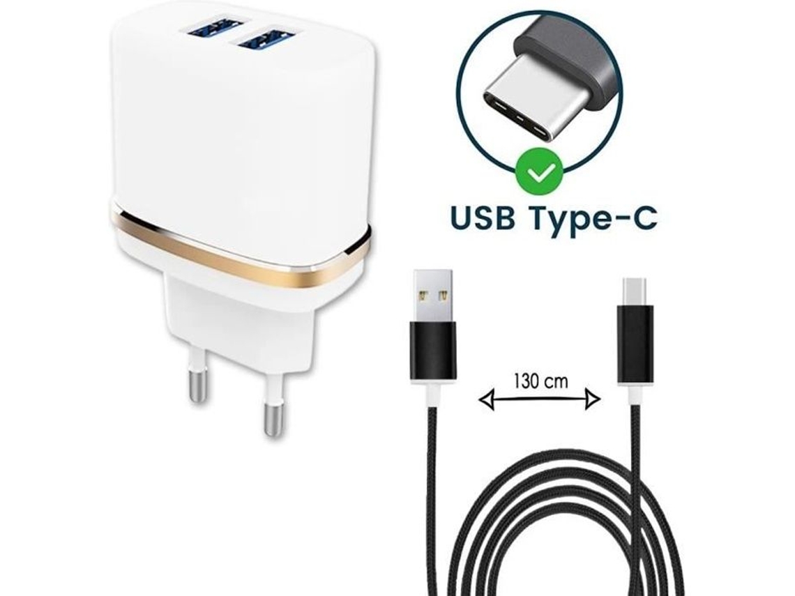 Pacote de Cabos Tipo C para Samsung Galaxy S21 5G Sd888 Carregador Ultra-Poderoso e Rápido 2X Usb 5V 2.1A Preto PH26